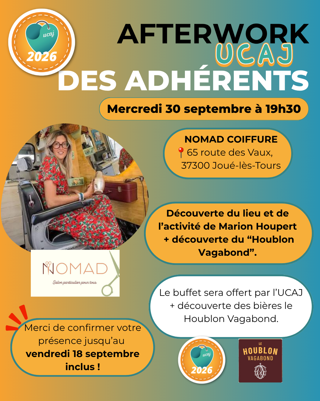 Afterwork des adhérents, septembre 2026, chez Nomad Coiffure